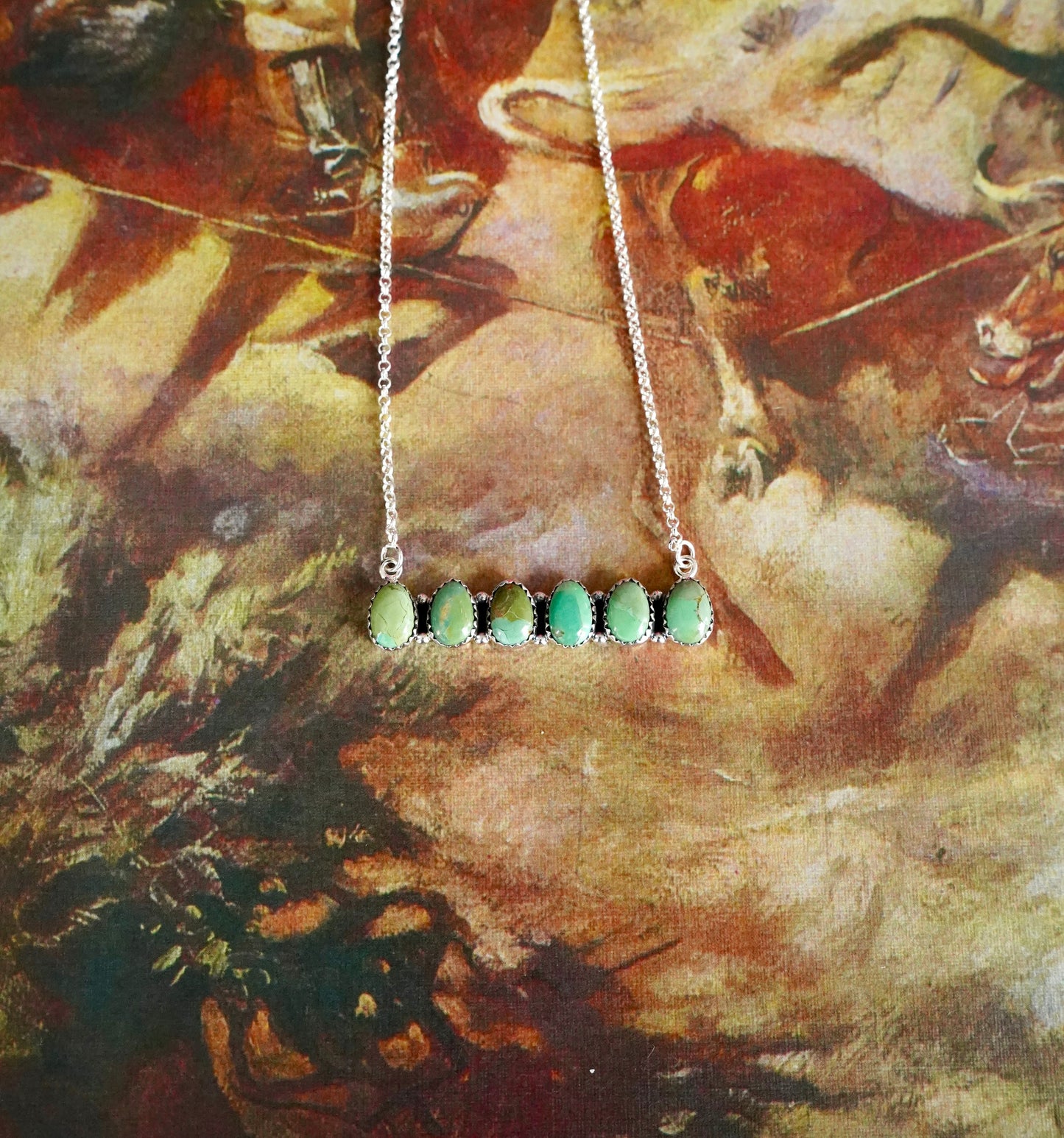 6 Stone Kingman Turquoise Bar Necklace