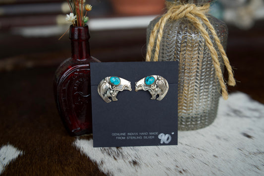 Vintage Post Earrings Sterling Bear w/ Turquoise