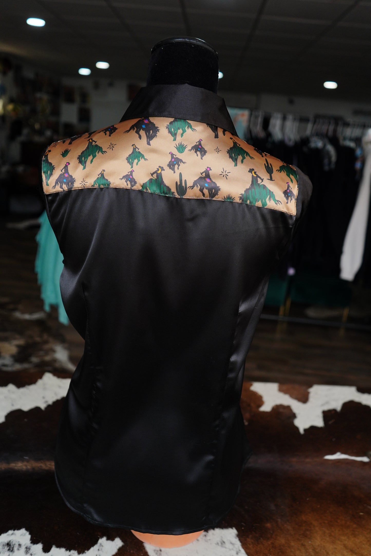 L - Space Cowboy on Black Satin Button Down