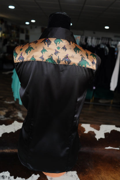 L - Space Cowboy on Black Satin Button Down