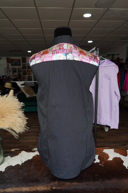 XL - Dolly on B/W Stripe Cotton Button Down