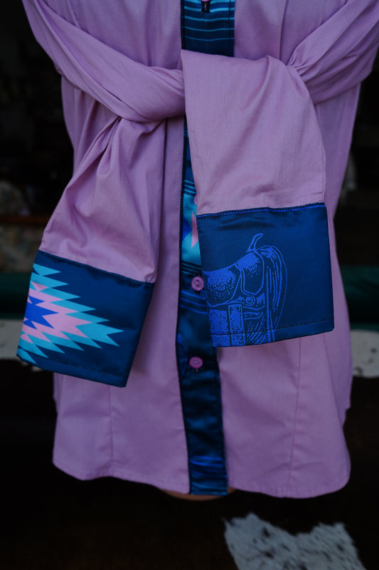 L - Aztec Cowboy Sunset on Muave Cotton Button Down