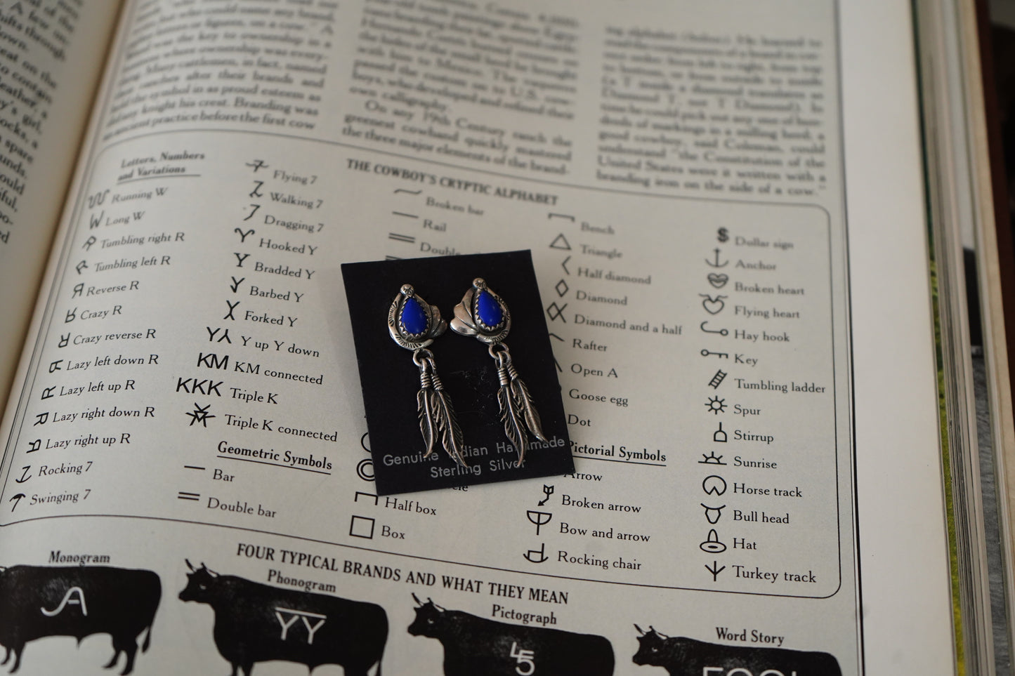 Vintage Lapis Lazuli Stud Earrings w/ Silver Feather Dangles