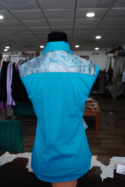 M - Gray Boho Paisley on Teal Cotton Button Down