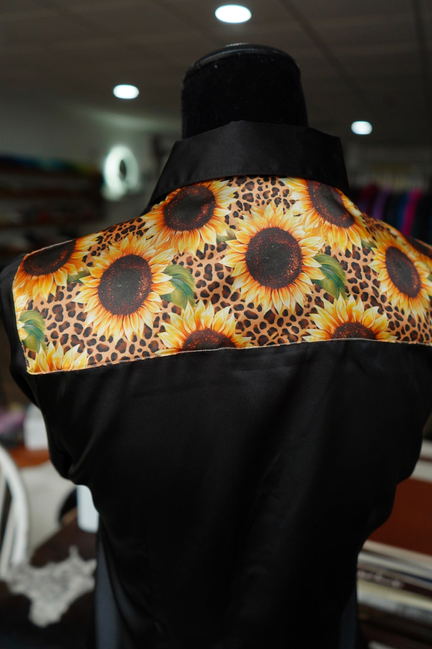 S - Black w/ Cheetah Sunflowers Button Down