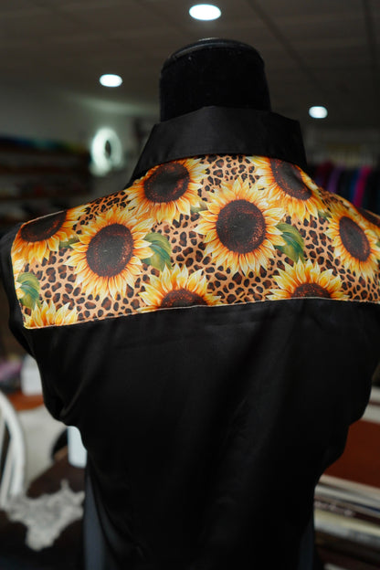 S - Black w/ Cheetah Sunflowers Button Down