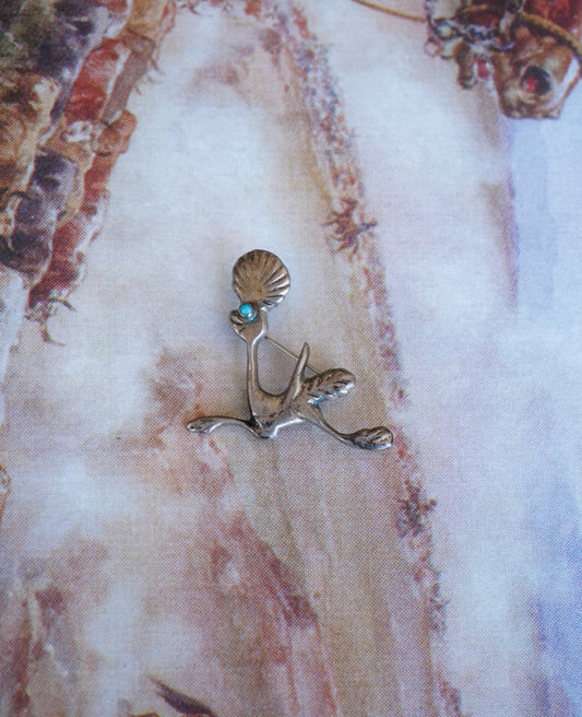 Vintage Turquoise Roadrunner Pin