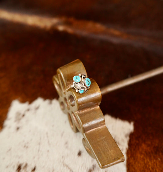Vintage 3 Stone Turquoise & Leaves Ring - Sz 7