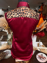 Load image into Gallery viewer, S - Cheetah on Burgundy Satin Button Down