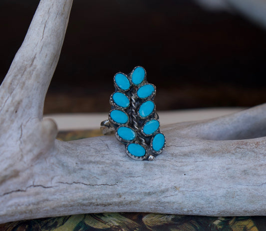 Vintage Turquoise Leaf Ring - Sz 8