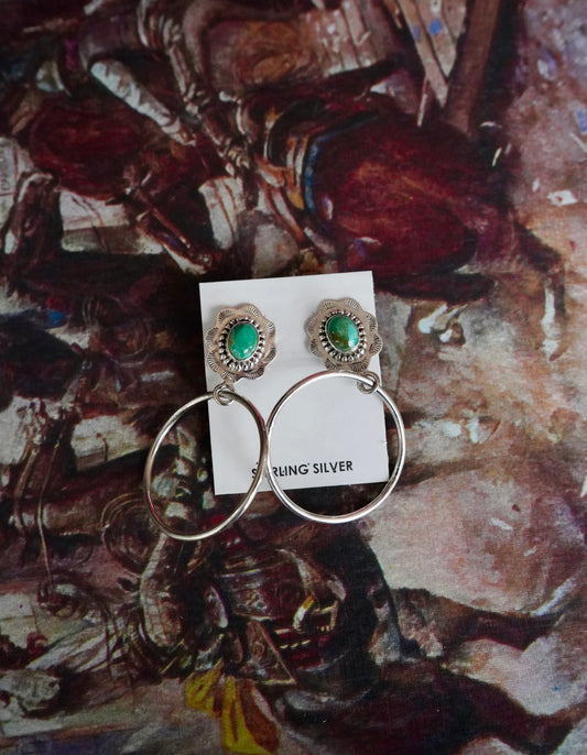 Turquoise Concho w/ Silver Hoop Stud Earrings