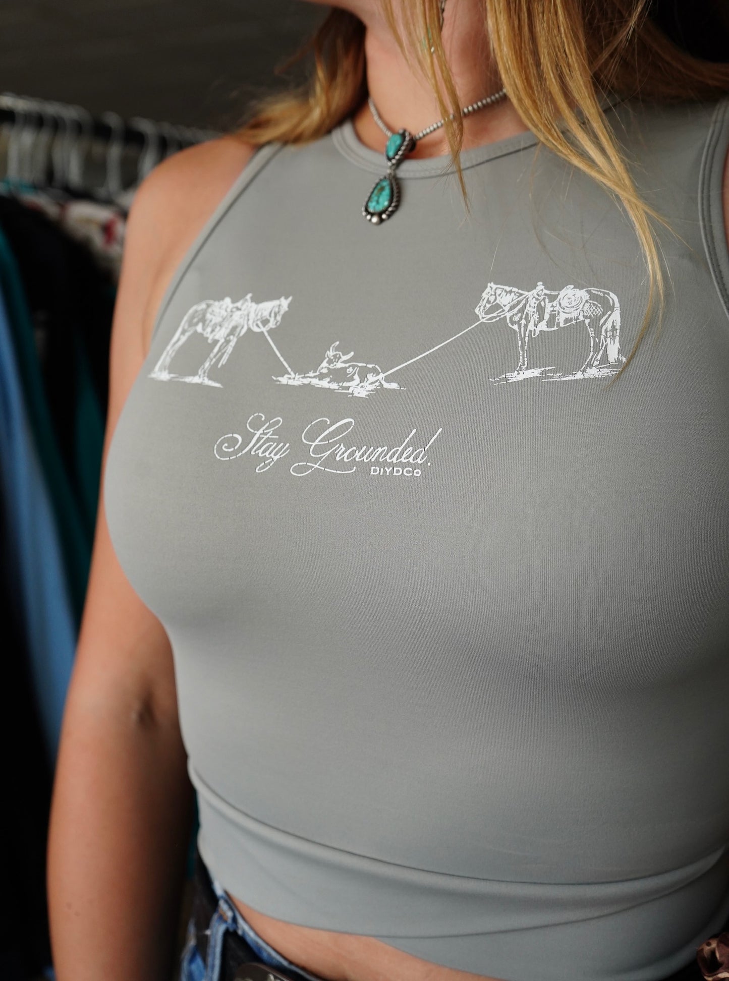 Stay Grounded Gray Twist Crop Tank