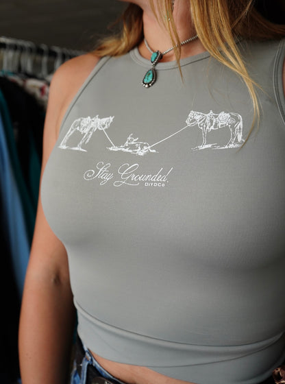 Stay Grounded Gray Twist Crop Tank