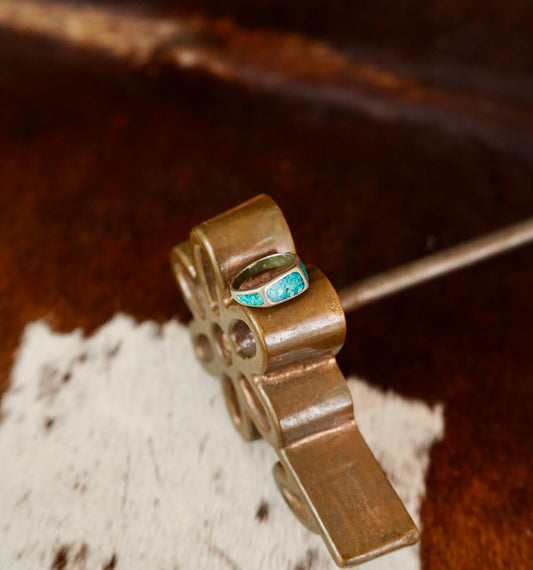 Vintage Crushed Turquoise Inlay Ring - Sz 8.5