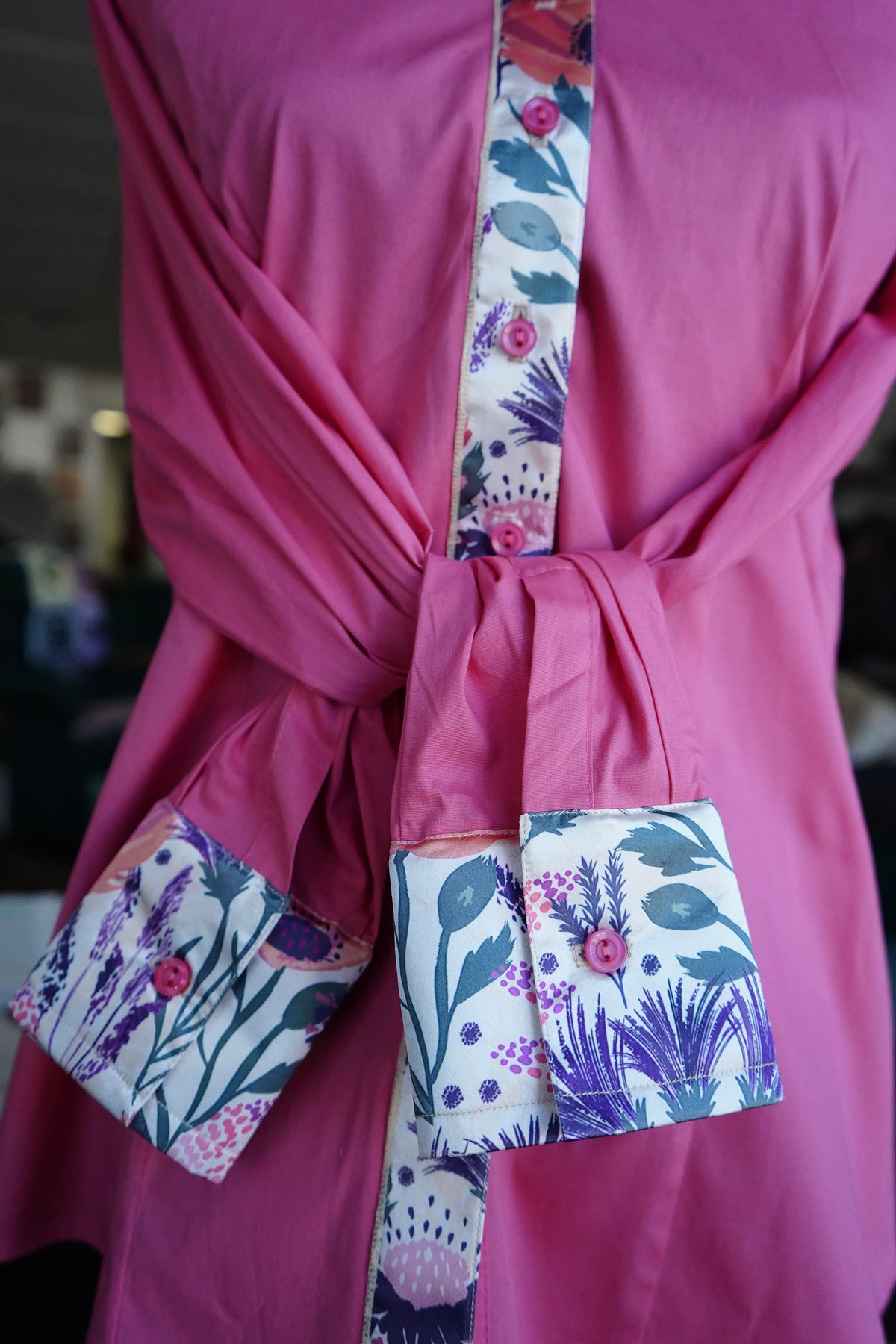 XL - Plum & Coral Floral on Coral Cotton Button Down