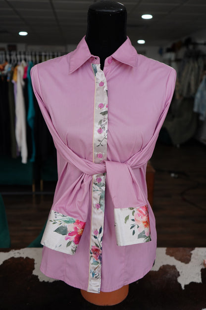 M - Tan Verses on Mauve Cotton Button Down