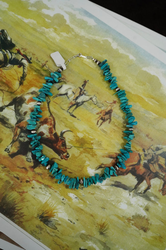 Turquoise Chip w/ Sterling Silver Pearls Necklace
