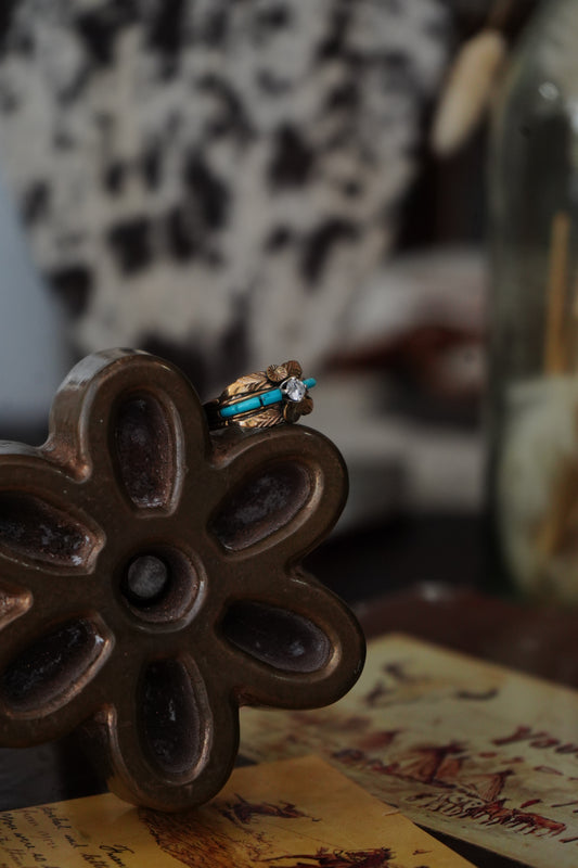 Vintage Gold & Turquoise w/ CZ Ring - Sz 7