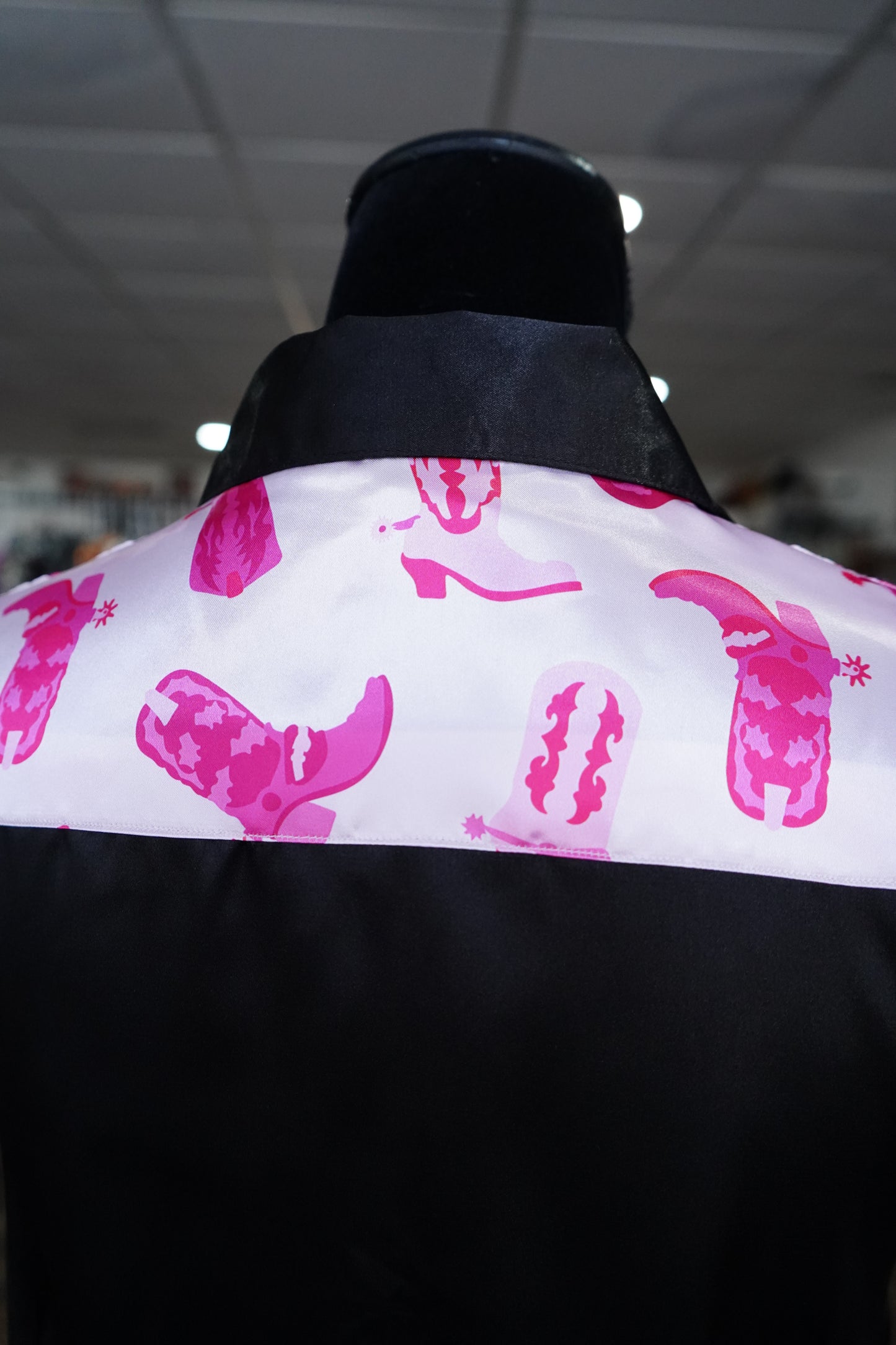 L - Pink Boot Goofin on Black Satin Button Down
