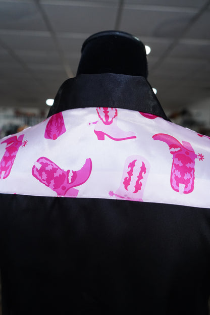 L - Pink Boot Goofin on Black Satin Button Down