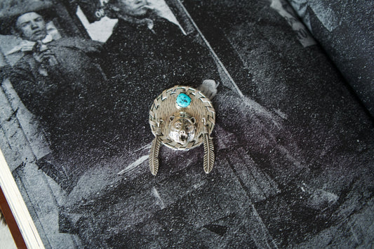 Vintage Sterling Silver & Turquoise Bear Pendant