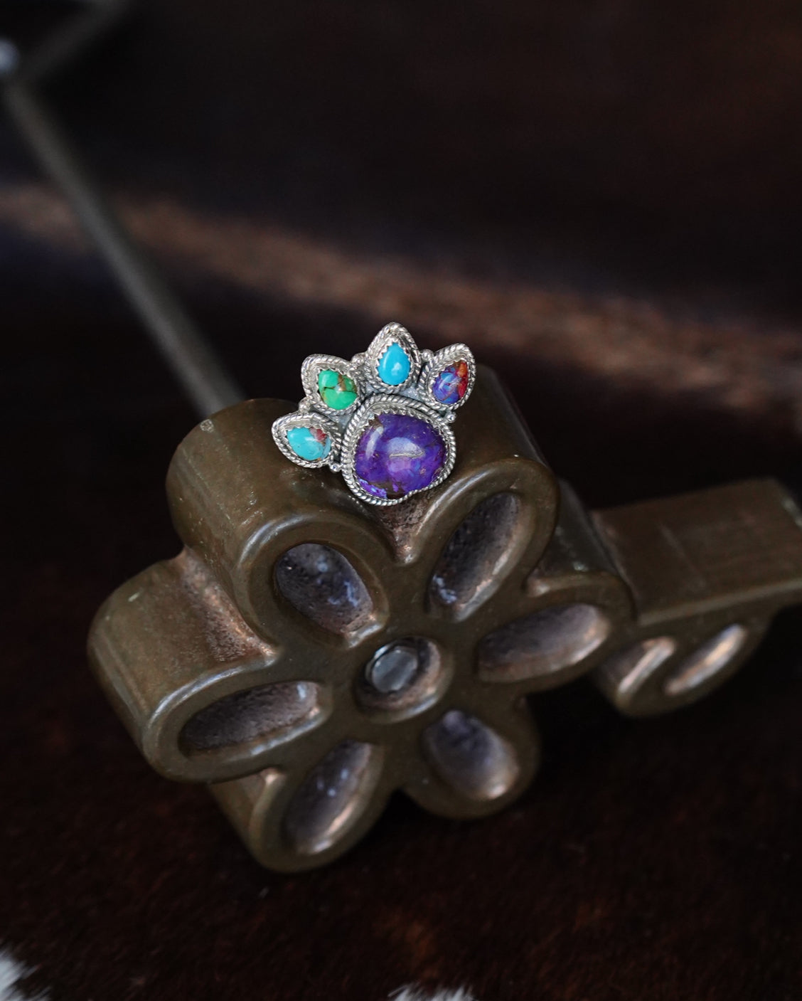 Multistone Paw Print Ring - Sz 7