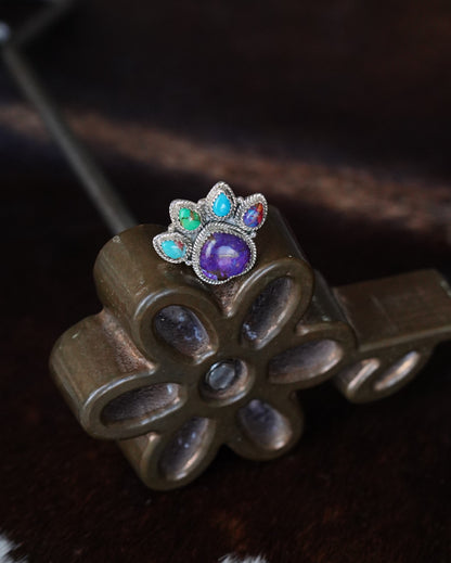 Multistone Paw Print Ring - Sz 7