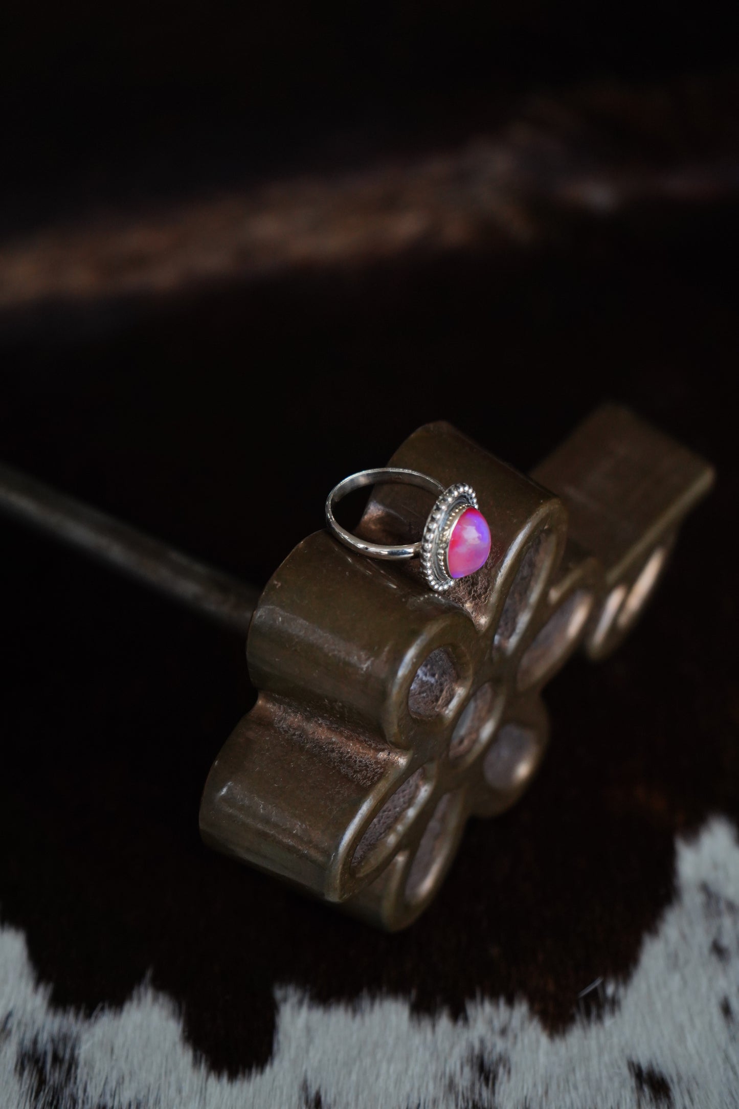 Pink Opal w/ Beaded Border Ring - Adj