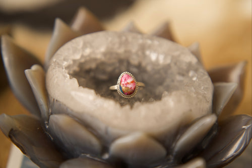 Pink Dahlia Teardrop Ring - Sz 7.5