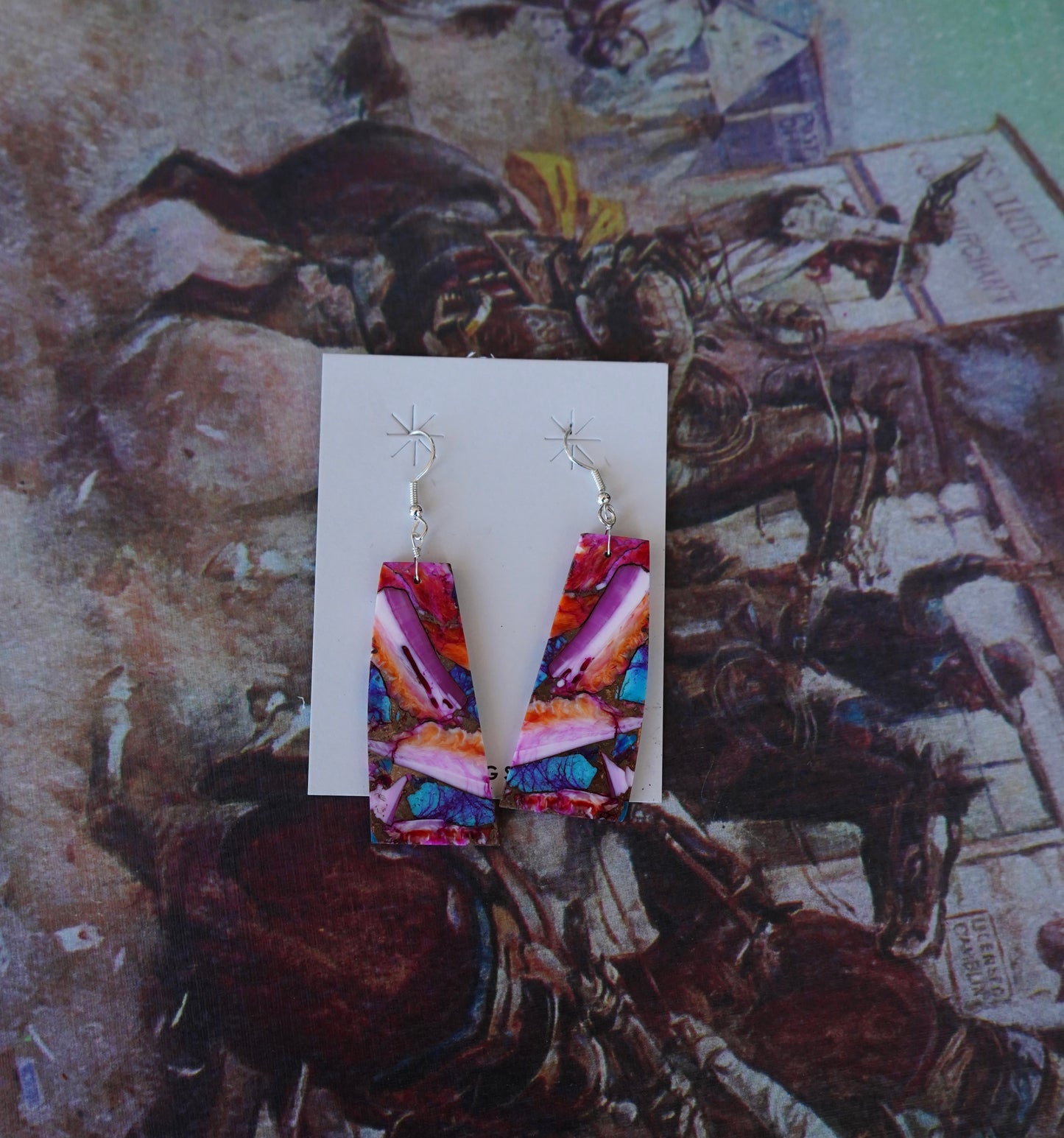 Turquoise Slab Fish Hook Earrings