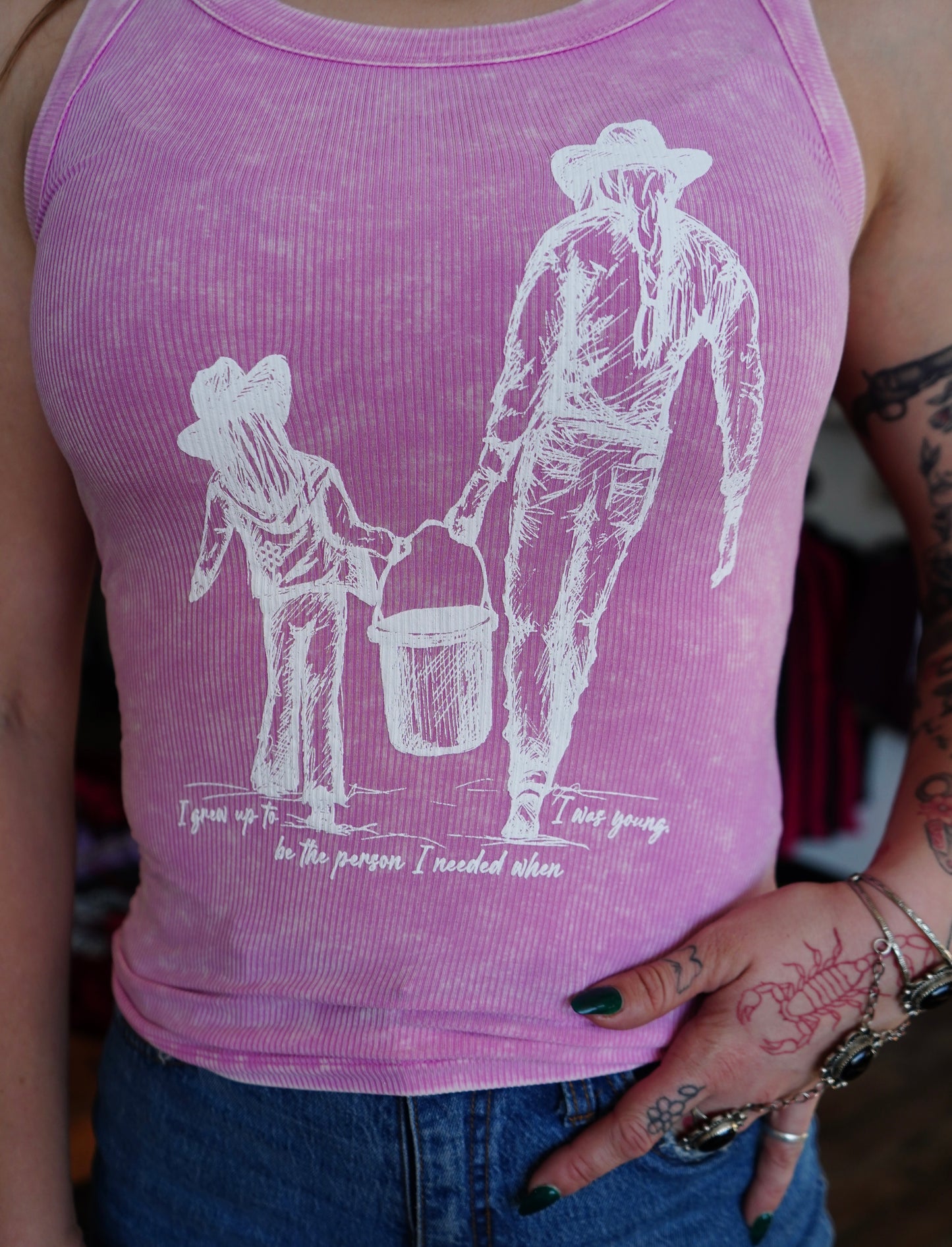 Grew Up - Candy Pink Washed Ribbed Scoop Neck Tank Top