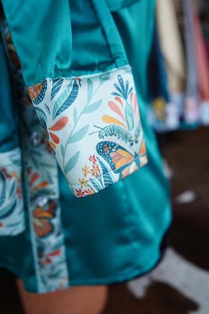 S - Emerald Monarch Life on Emerald Satin Button Down