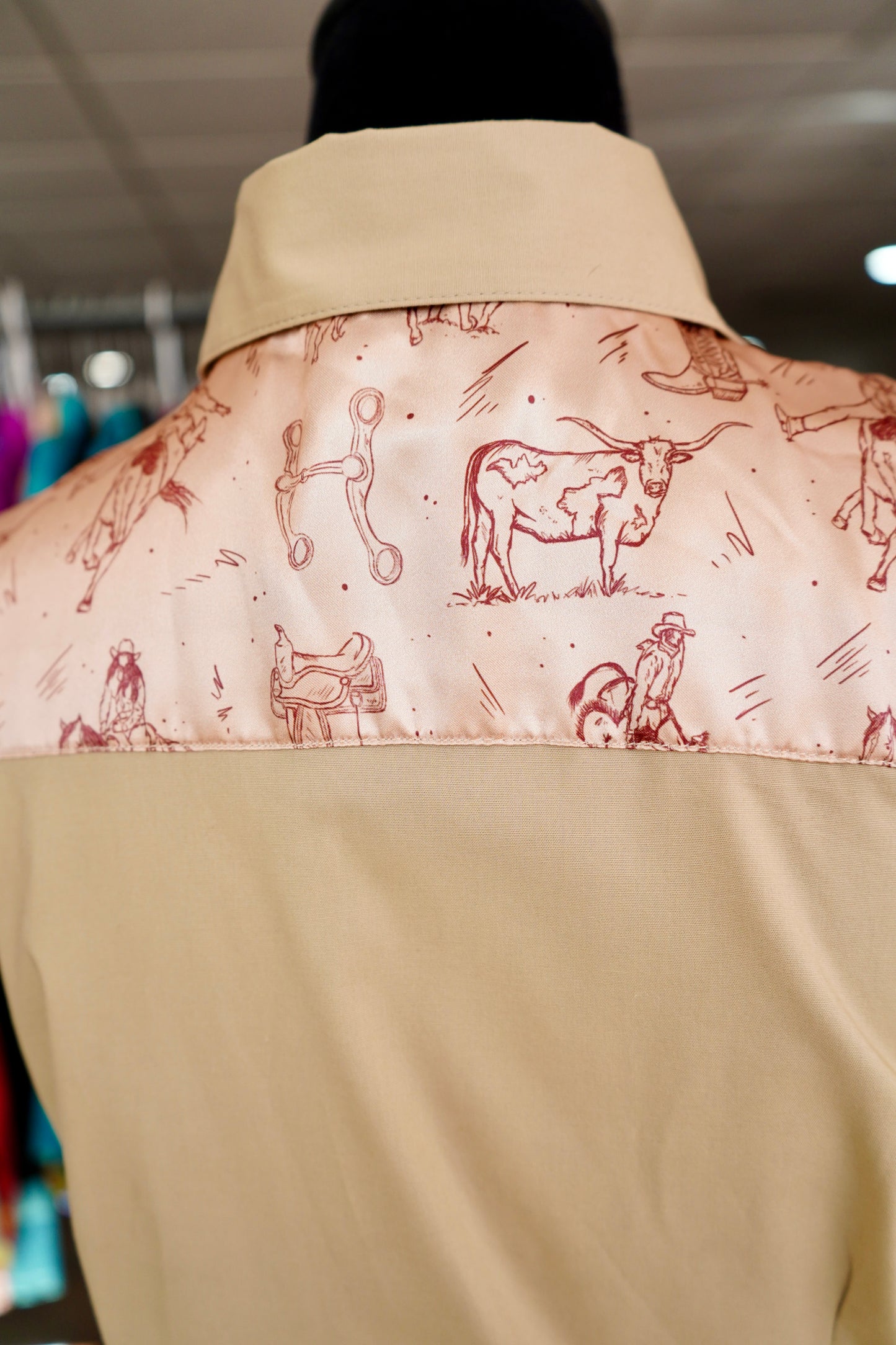 XL - Cowboy Sketches on Tan Cotton Button Down