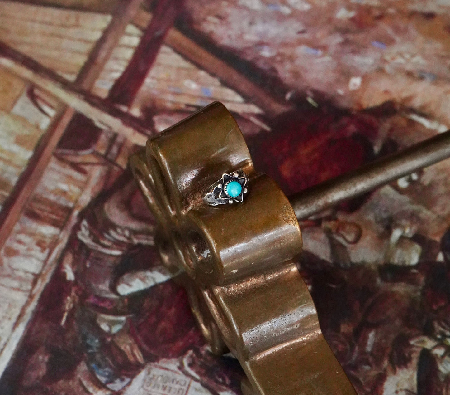 Vintage Turquoise Flower Ring - Sz 2