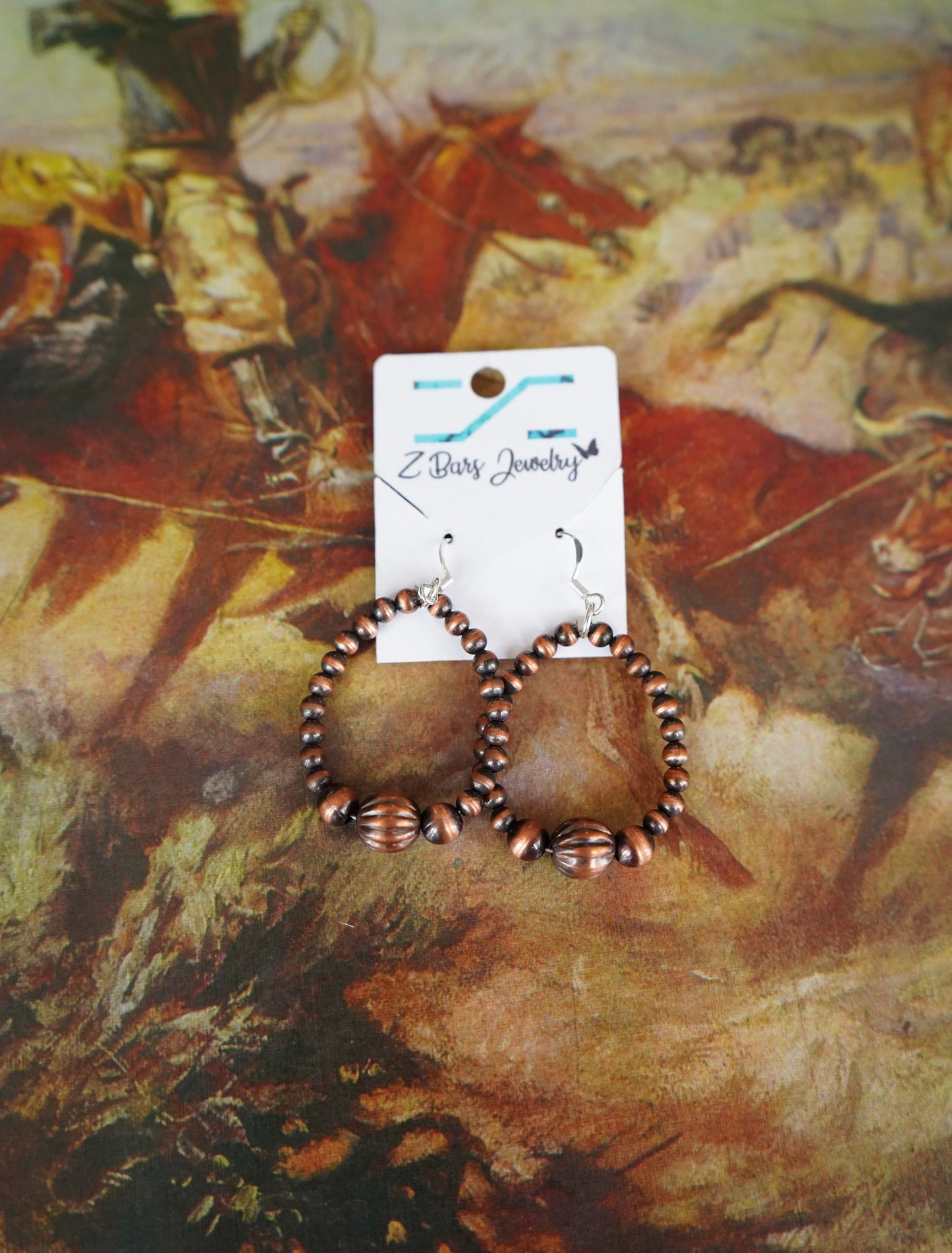Copper Fluted Pearl Fish Hook Earrings