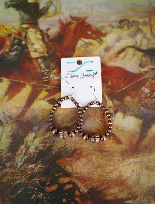 Copper Fluted Pearl Fish Hook Earrings