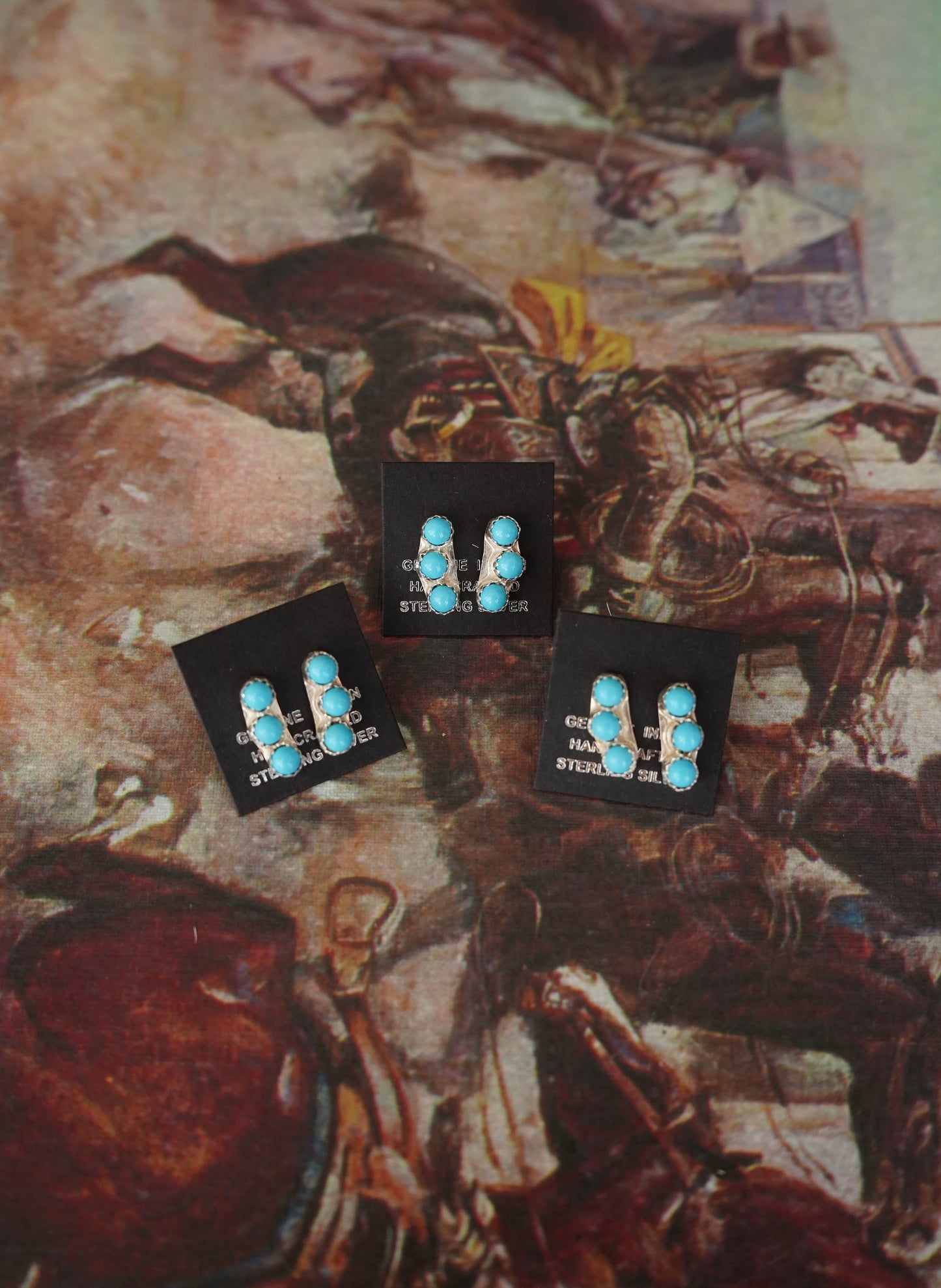 Turquoise 3 Stone Cluster Stud Earrings