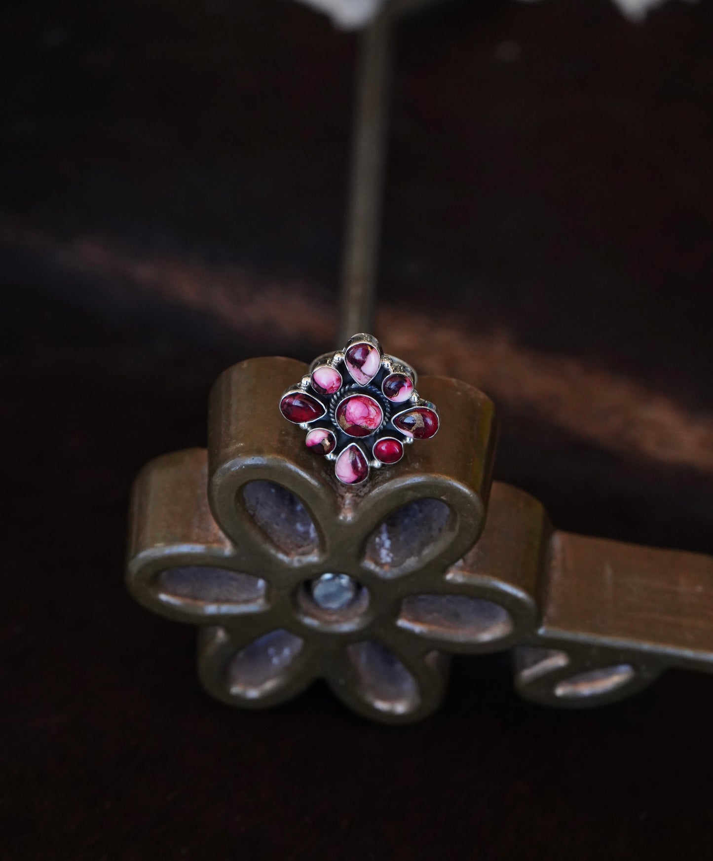 Rose Dahlia Cluster Ring - Sz 9