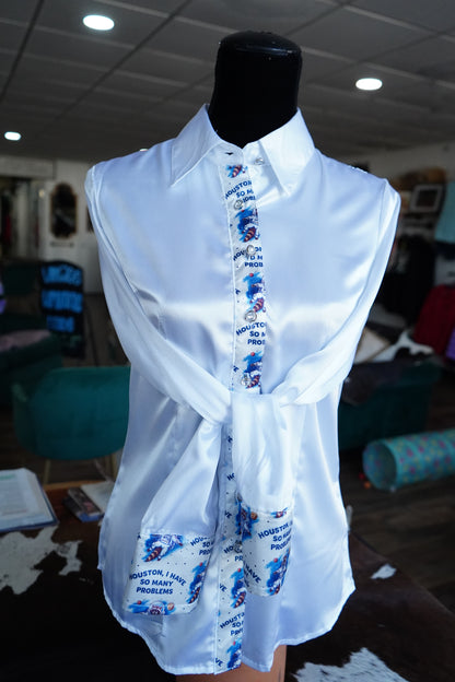 M - Houston on White Satin Button Down