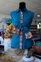 Load image into Gallery viewer, S - Rust &amp; Gold Floral on Deep Teal Cotton Button Down