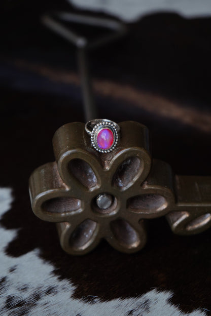 Pink Opal w/ Beaded Border Ring - Adj