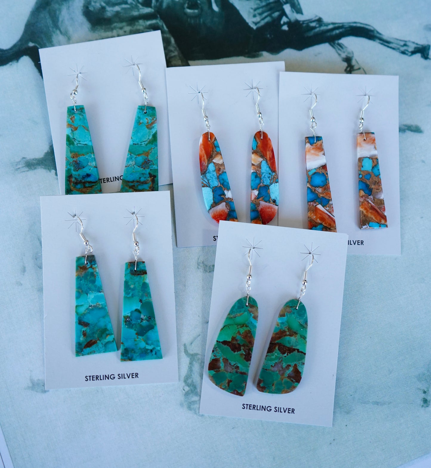 Turquoise Slab Fish Hook Earrings
