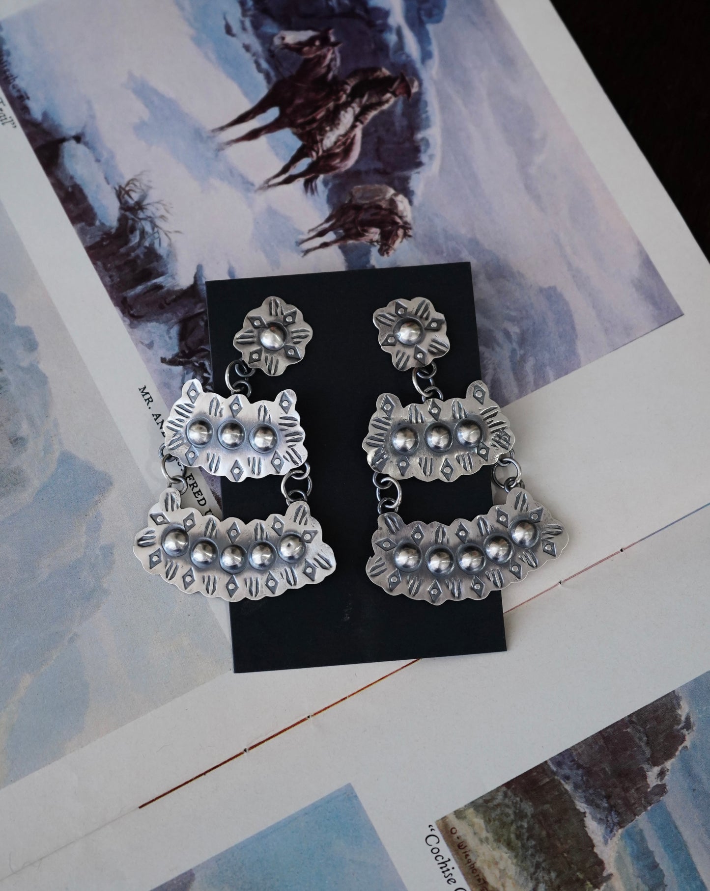 Gabriele Yazzie Sterling Silver Stamped Chandelier Stud Earrings