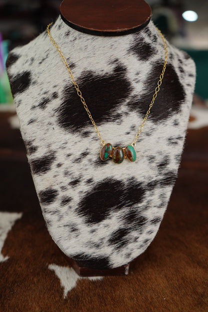3 Stone Royston Turquoise 14K Gold Plated Necklace