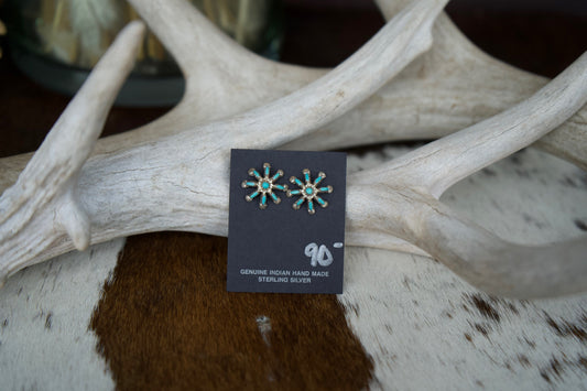 Starburst Turquoise Zuni Cluster Stud Earrings