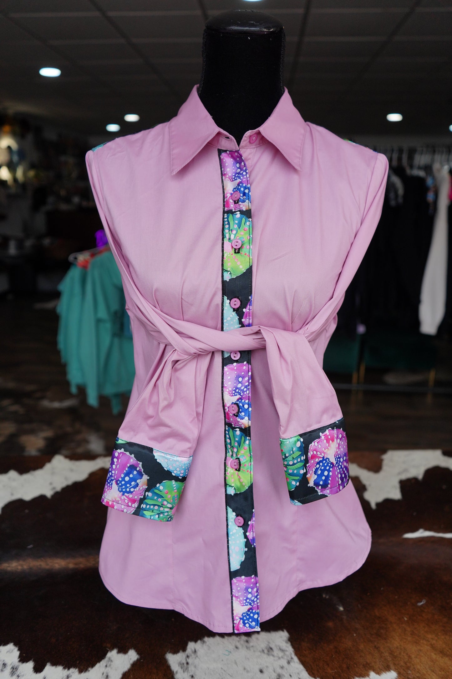 XL - Watercolor Sea Urchins on Mauve Cotton Button Down