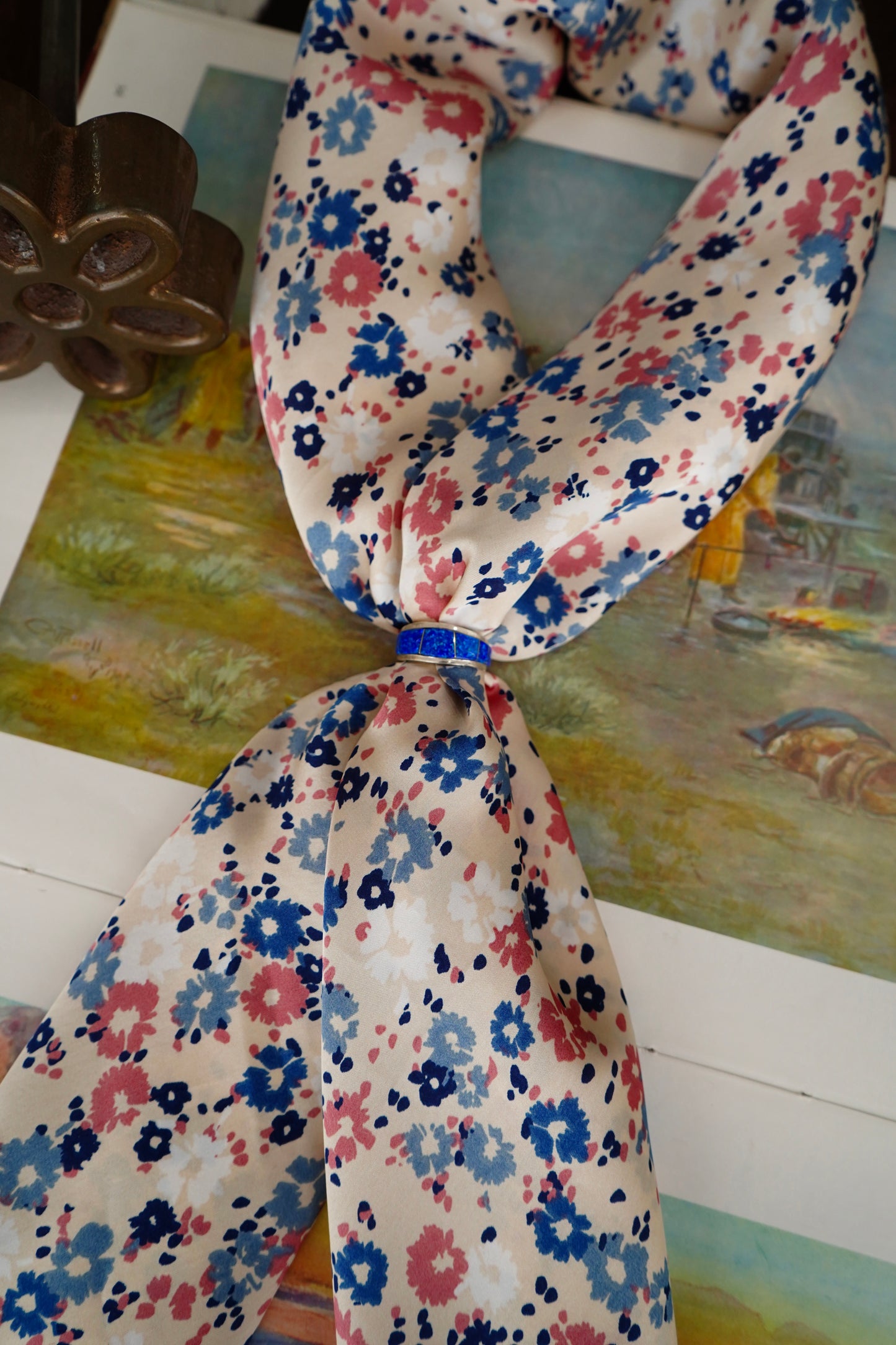 Navy Denim & Mauve Speckled Floral Wild Rag