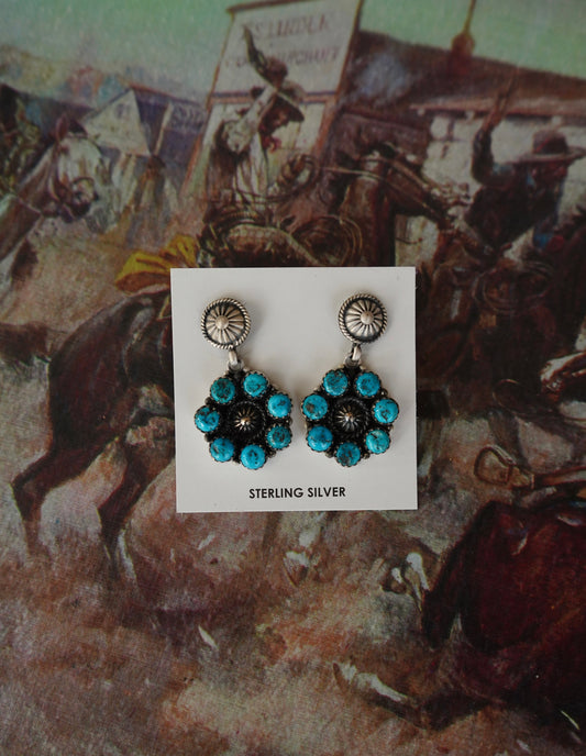 Dangly Turquoise Concho Stud Earrings