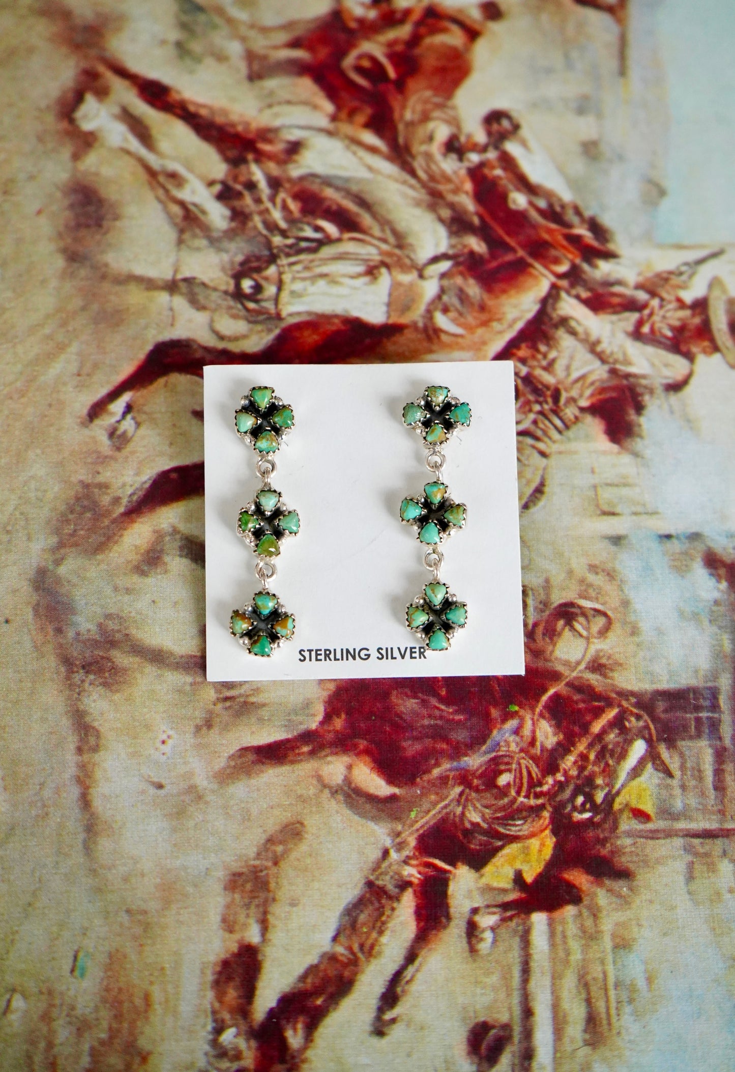 Dangly Kingman Turquoise Flower Cluster Stud Earrings