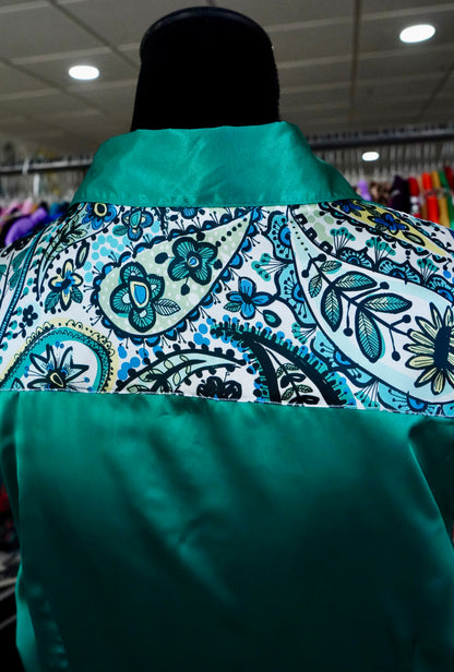 2XL - Emerald Floral Paisley on Emerald Satin Button Down